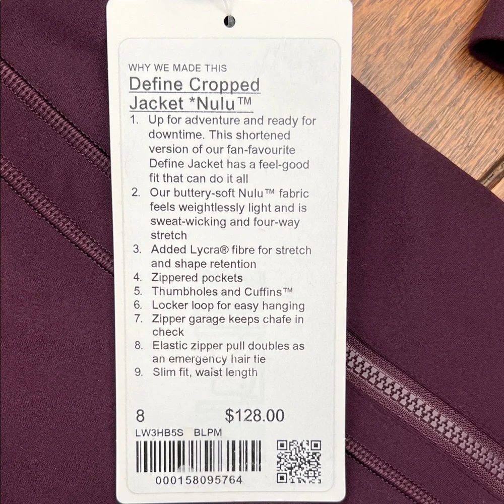 Lululemon Black Plum Define Cropped Jacket Size 8 NWT - Picture 3 of 5